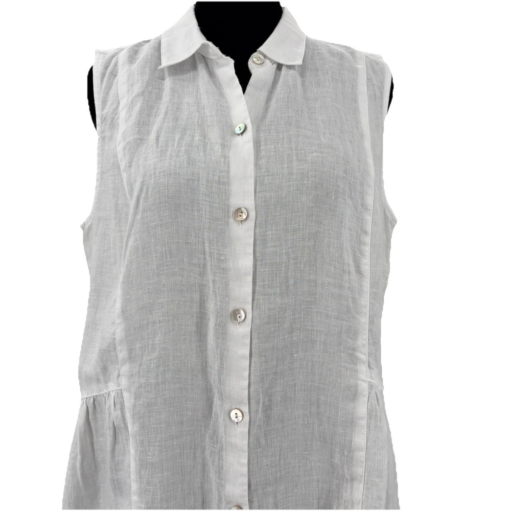J Jill Love Linen Top Women Small Blouse White 100% Linen Beachy Resort Coastal - Picture 3 of 9